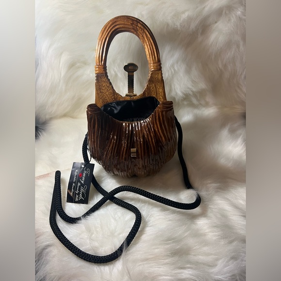 Timmy Woods of Beverly Hills Acacia Wood Handbag Purse 👜 🧡 - Picture 4 of 17